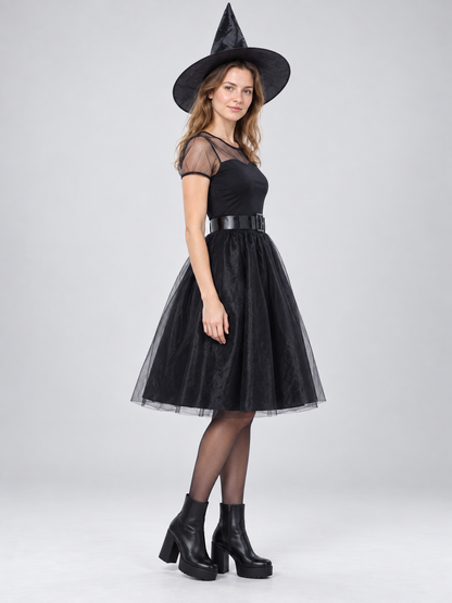 Black Witch Costume with Dress, Hat, and Belt