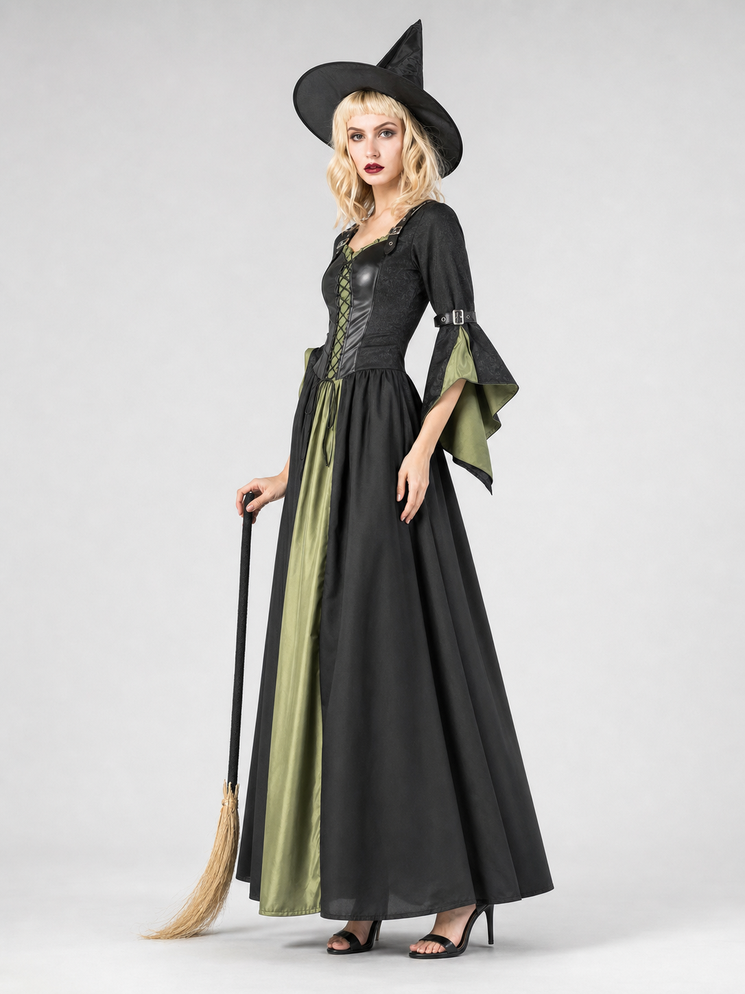 Long Witch Costume Dress for Halloween with Hat