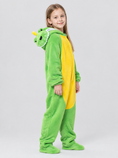 Green Dinosaur Hooded Pajama Jumpsuit