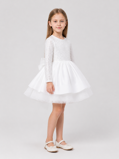 White Sequin Princess Dress for Girls with Long Sleeves side view
