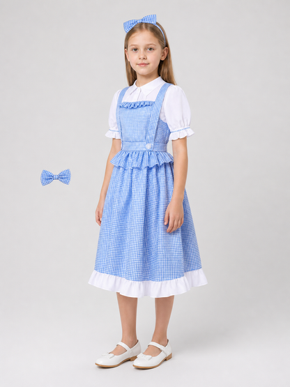 Dorothy Cosplay Dress in Blue-and-White Check with Bow side view