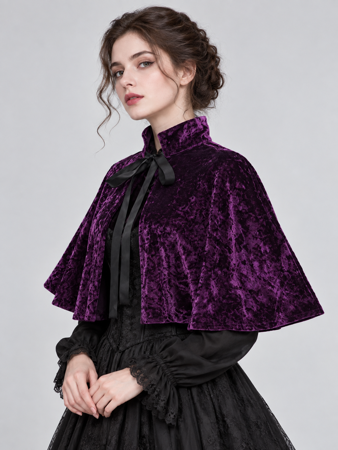 Purple Velvet Cape with High Collar