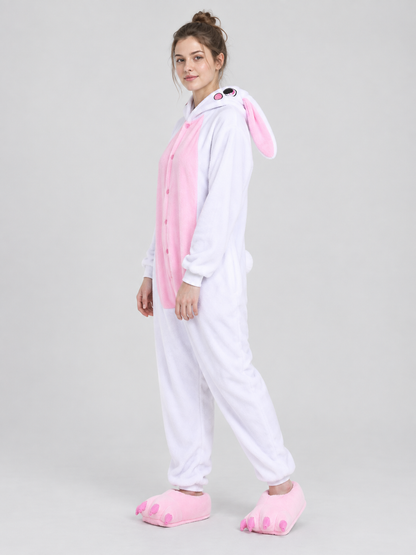 Pajama Jumpsuit with Bunny Ears and Hood