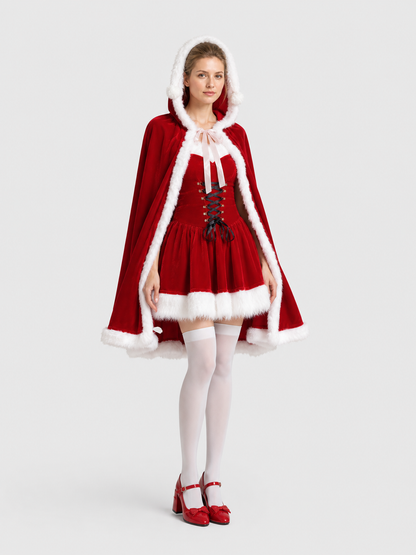 Christmas Character Costume: Red Cape and Dress side view