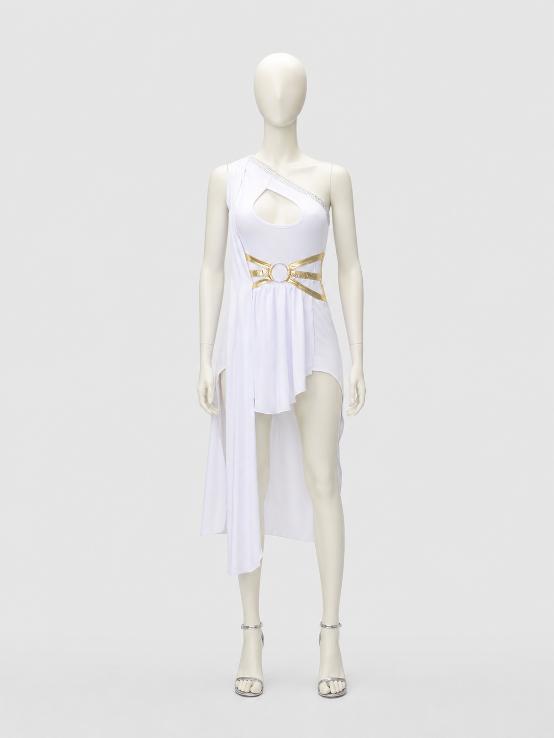 White Asymmetrical One-Shoulder Stage Dress side view