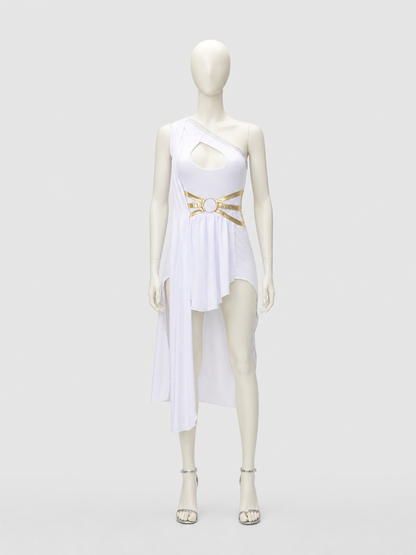 White Asymmetrical One-Shoulder Stage Dress side view