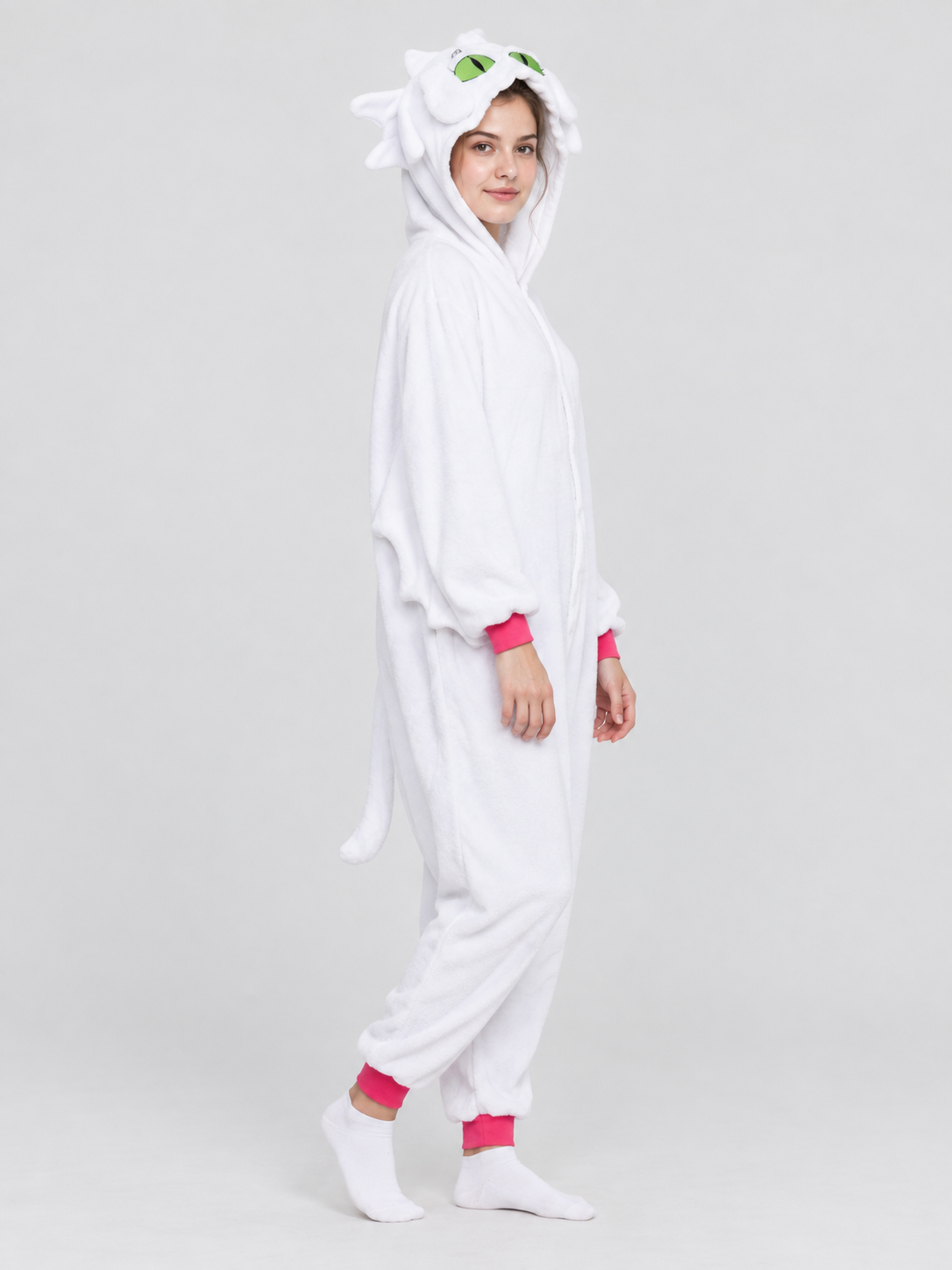 White Insulated One-Piece Pajama with Hood and Ears