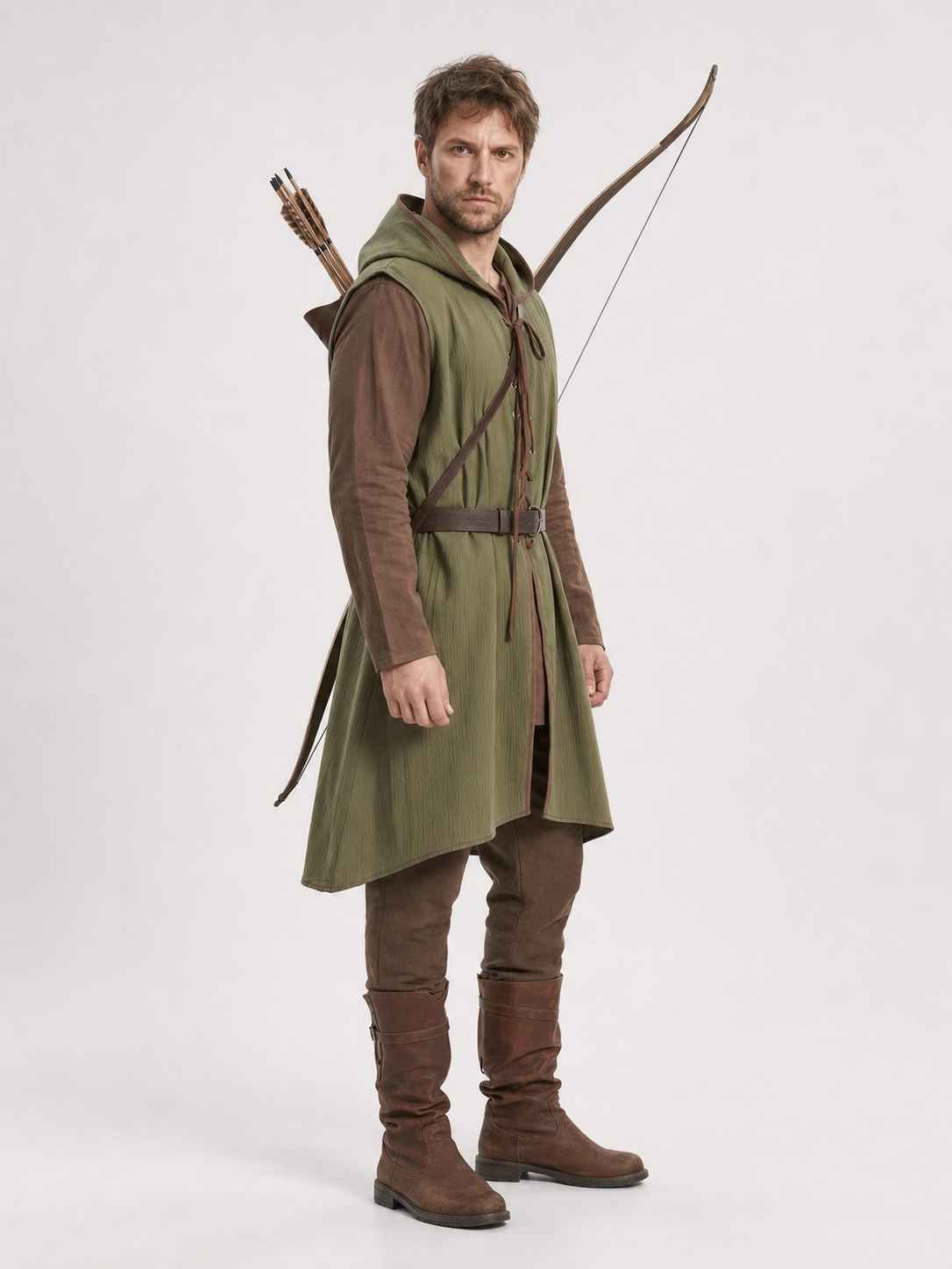 Medieval Cotton-Linen Hooded Tunic