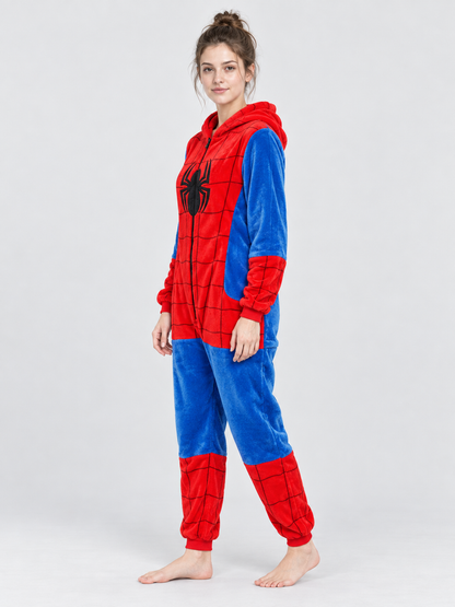 Hooded Jumpsuit Pajama in Red and Blue Colorway