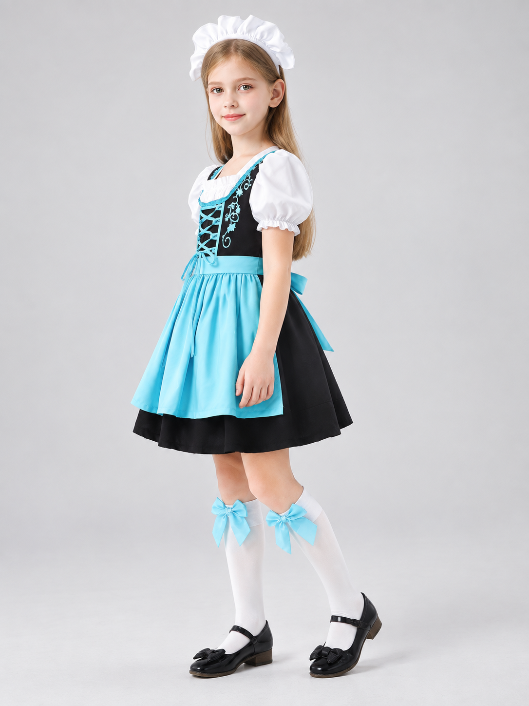 Kids' Bavarian-Style Costume with Apron and Knee-High Socks