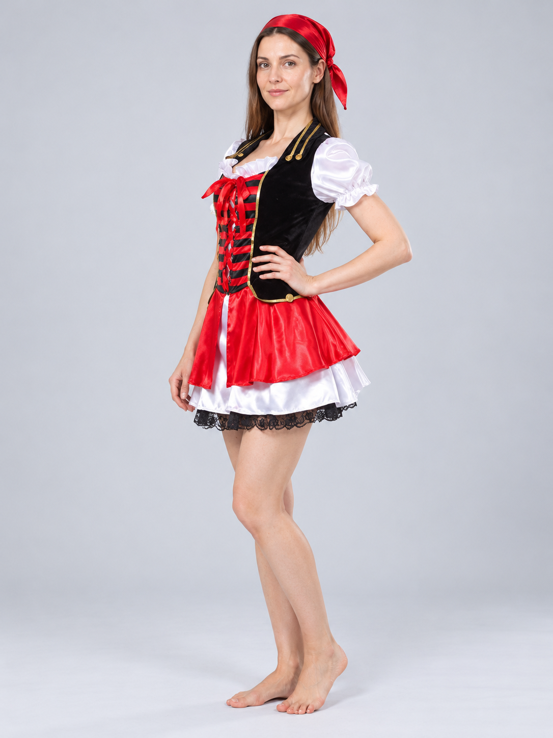 Pirate Costume: Black-Red-White Dress, Belt, Bandana