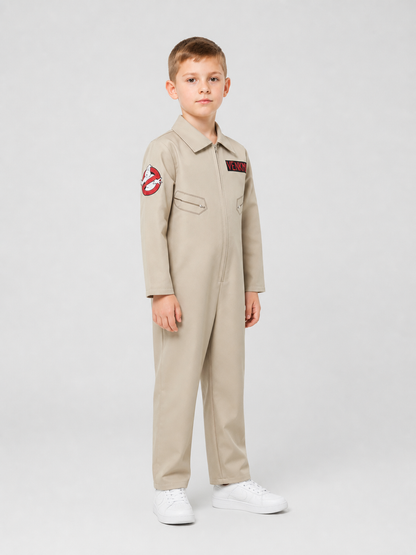 Venkman Cosplay Jumpsuit with Patches and Zipper side view