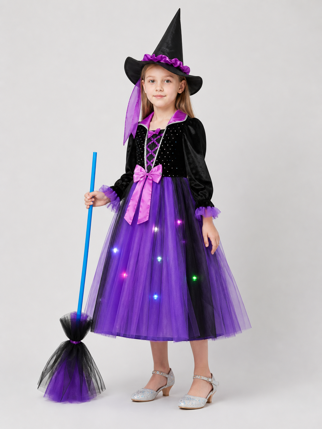 Light-Up Witch Costume: Dress, Hat, and Broom side view