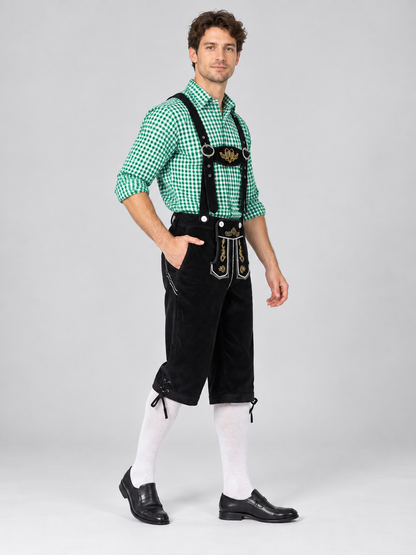 Oktoberfest Costume: Green Plaid, Black Breeches