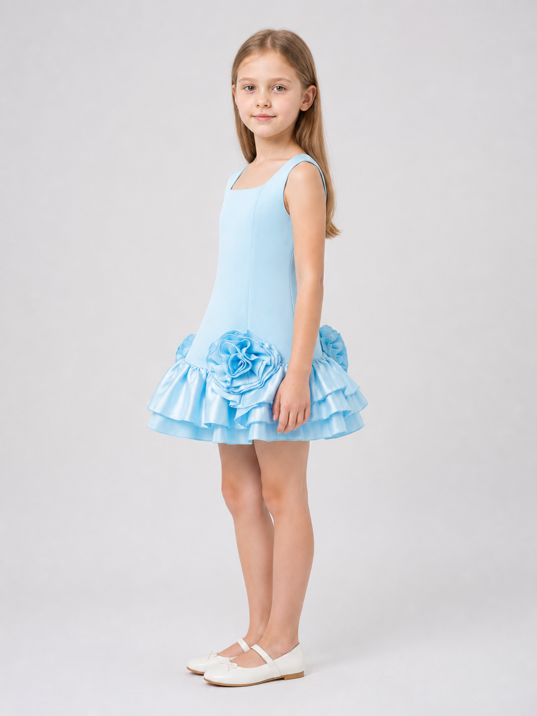 Satin Tutu Dress with Oversized Rose for Special Occasions side view