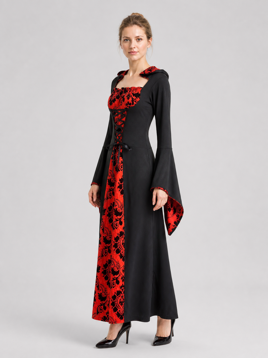 Long Hooded Witch Dress for Halloween side view