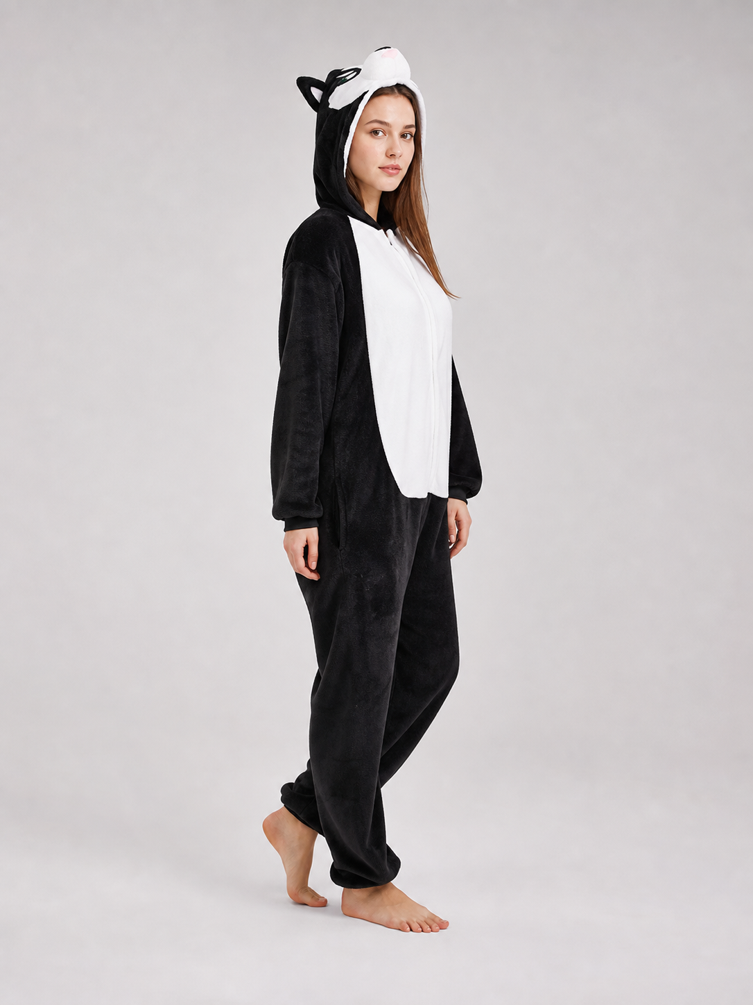 Black-and-White Husky Kigurumi with Hood and Ears