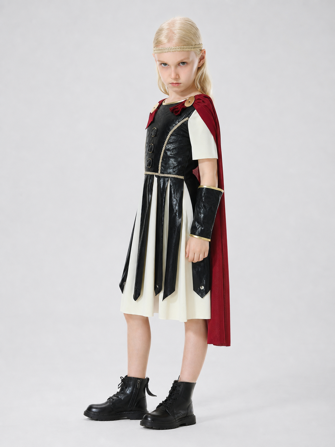 Retro-Style Dress with Red Cape