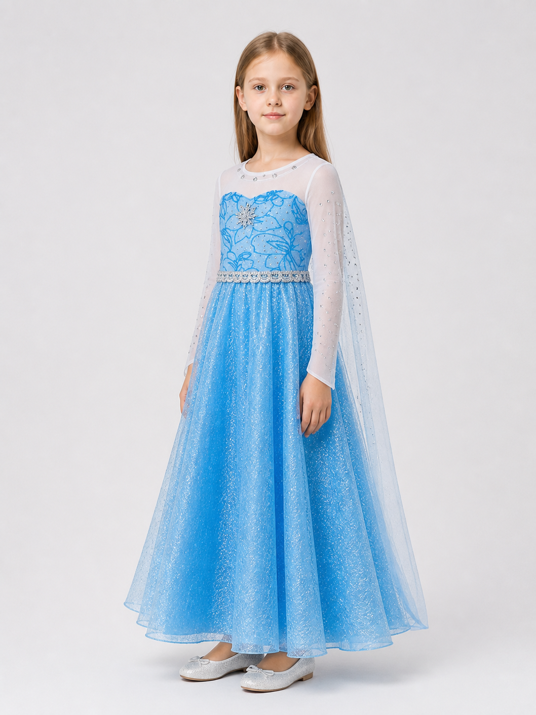 Elsa Princess Dress with Sequins and Tulle Skirt side view
