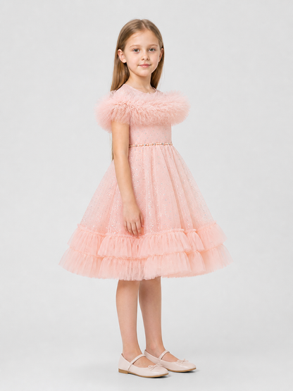 Pink Princess Dress with Sequins and Tulle side view