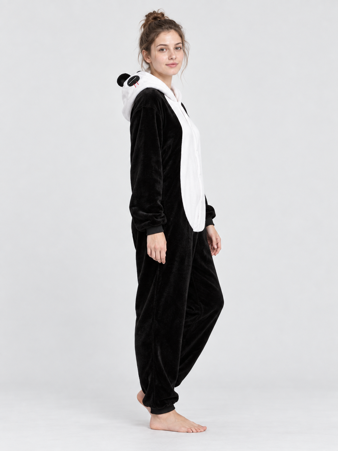Black and White Flannel Pajama Jumpsuit with Ears