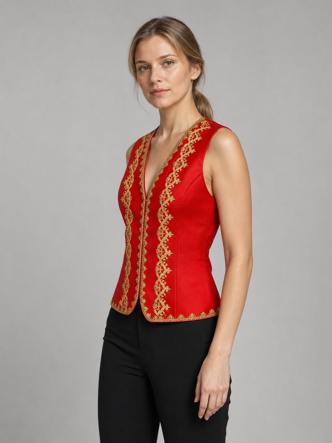 Embroidered Carnival Vest for Halloween, Red