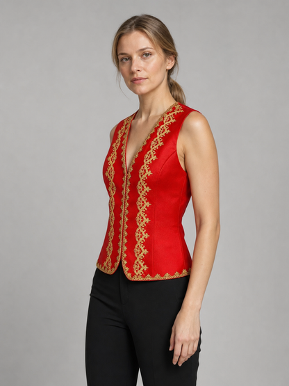 Embroidered Carnival Vest for Halloween, Red