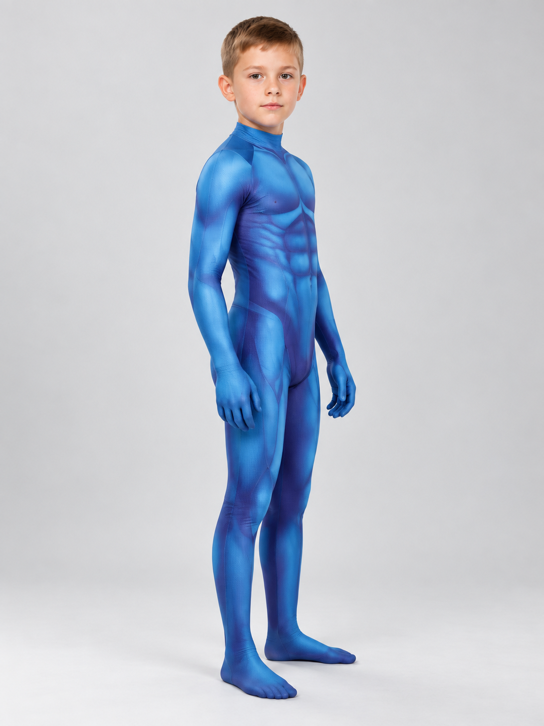 Blue Fitted Cosplay Bodysuit with Muscle Print