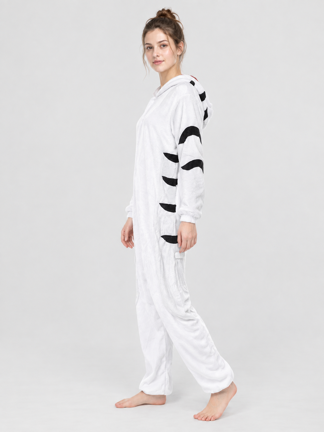 Pajama Jumpsuit White with Black Spots and Hood