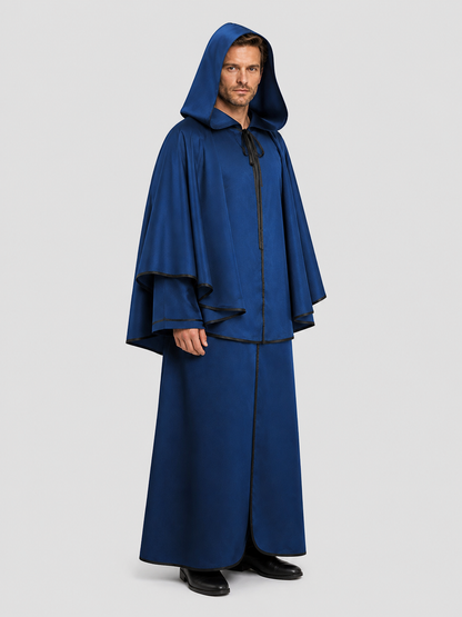 Long Blue Hooded Cloak for Death Cosplay side view