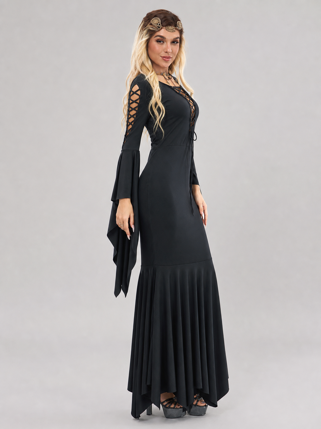 Black Gothic Lace-Up Cosplay Dress