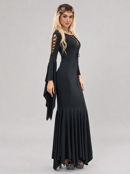 Black Gothic Lace-Up Cosplay Dress