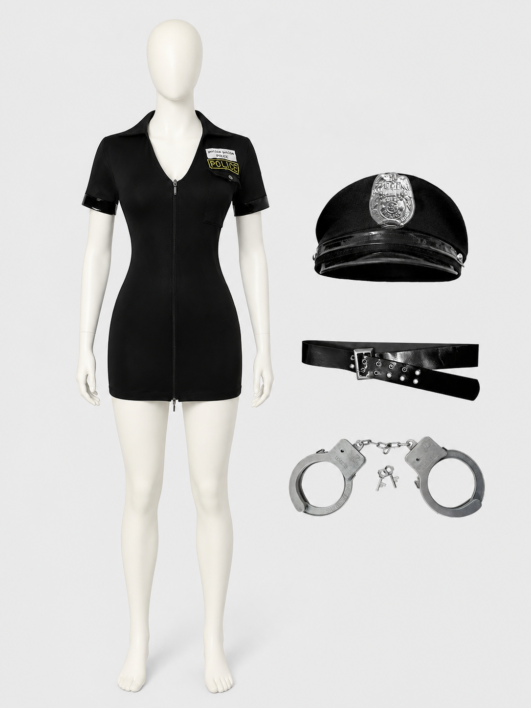 Police Costume with Headwear, Belt, and Accessories side view