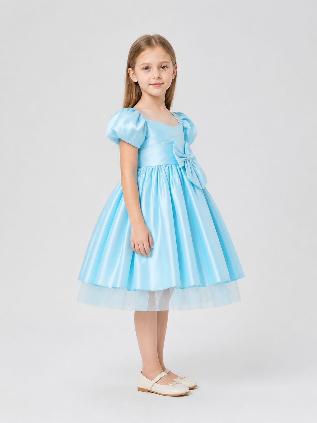 Dressy Princess Dress with Bow, Full Skirt side view