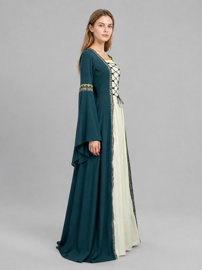 Medieval Dress with Lacing and Flared Sleeves side view