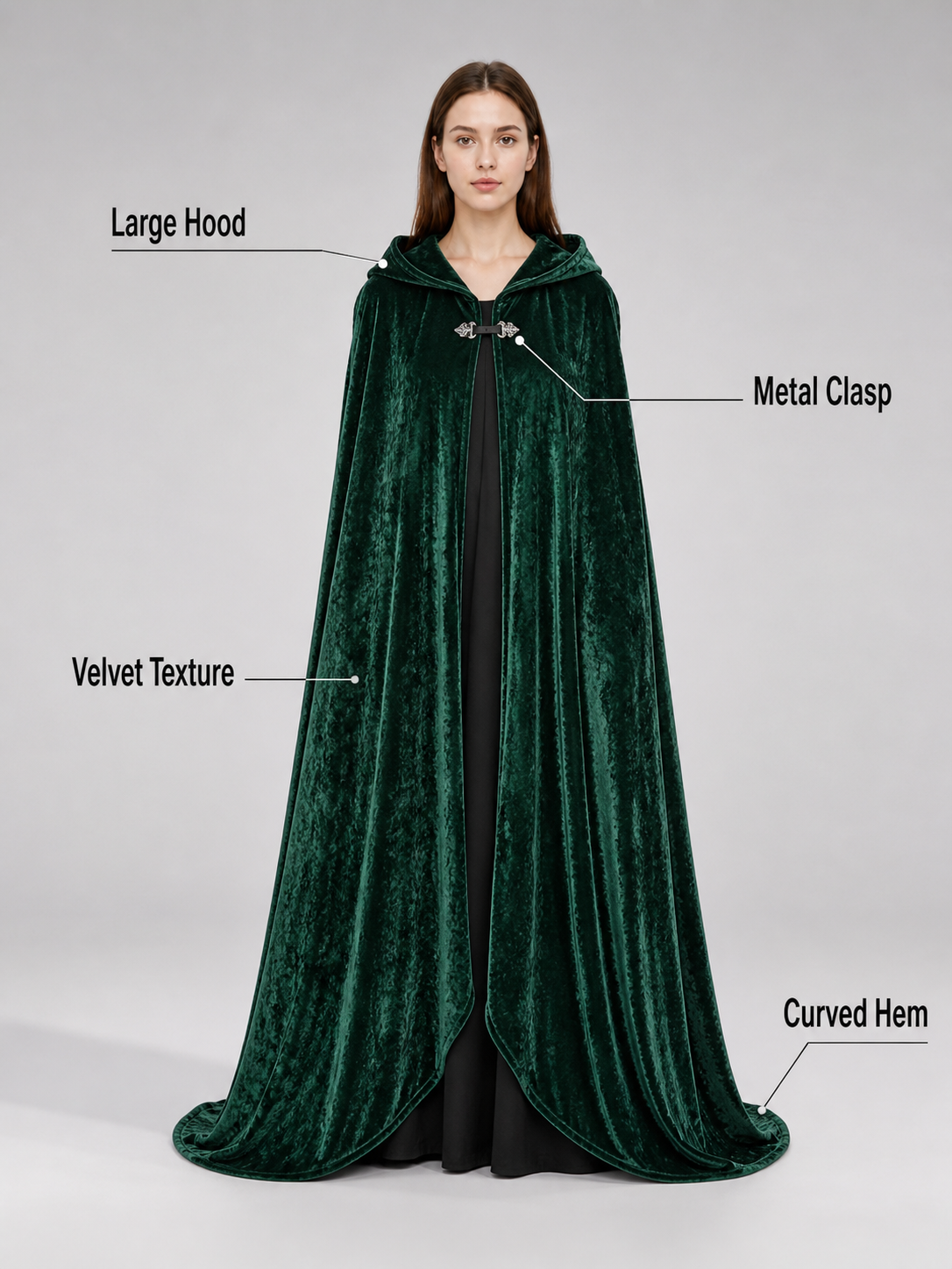Hooded Dark Green Costume Cloak
