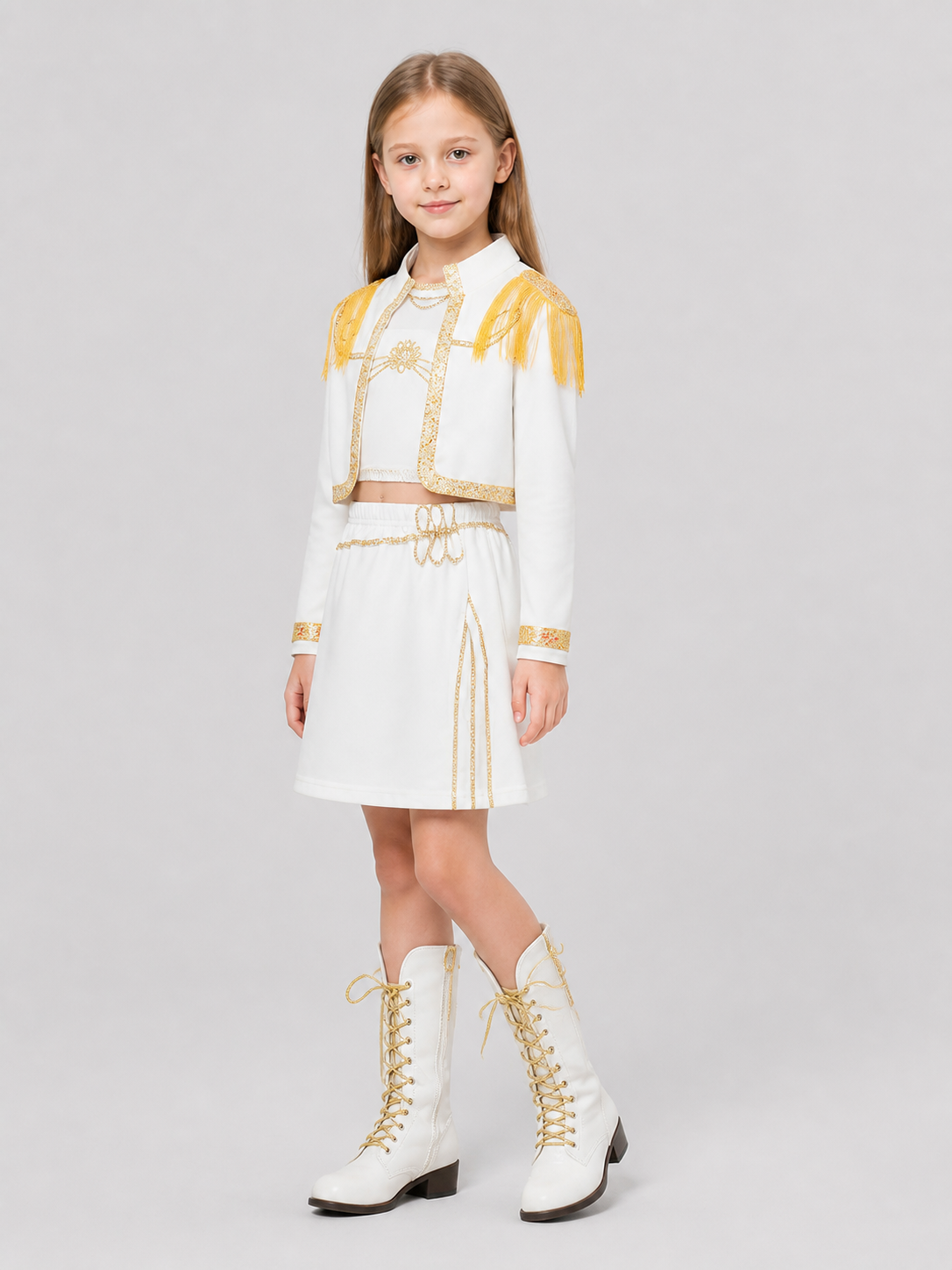Children's Demon Hunter Costume, White and Gold side view