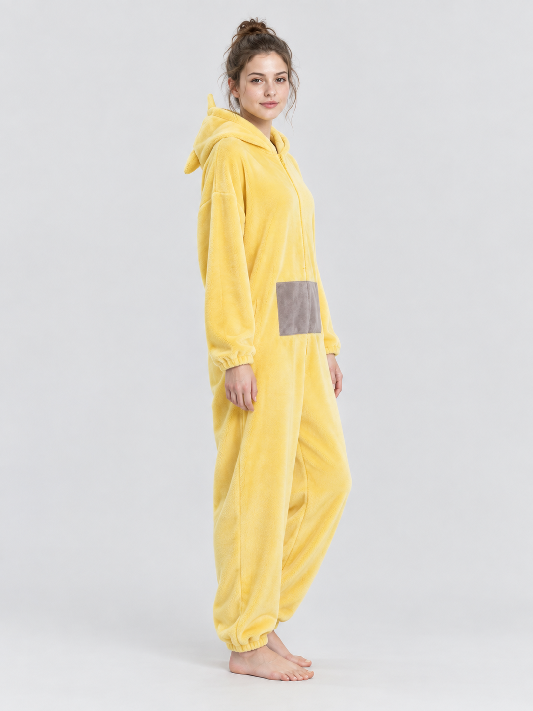 Yellow Cartoon Hooded Jumpsuit Pajama