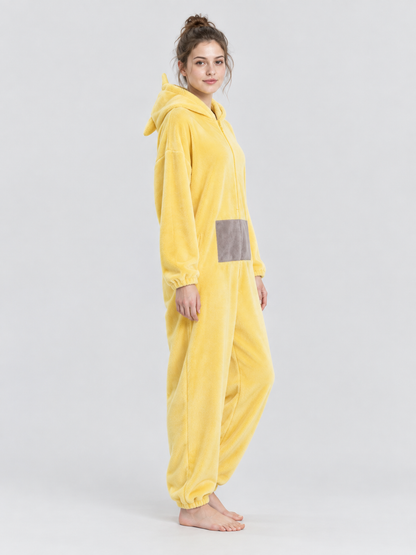 Yellow Cartoon Hooded Jumpsuit Pajama