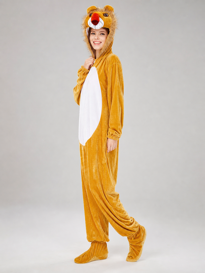 One-Piece Lion Costume with Hood and White Panel