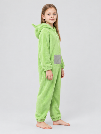Light Green Flannel Hooded Pajama Jumpsuit