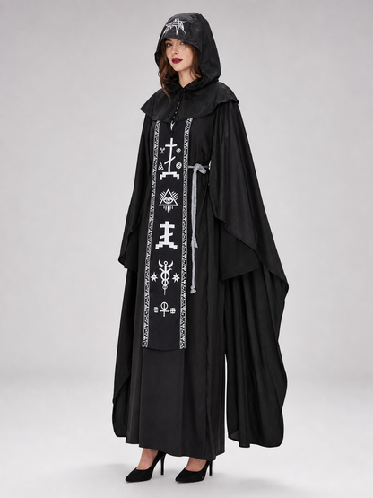 Gothic cosplay robe with hood and print