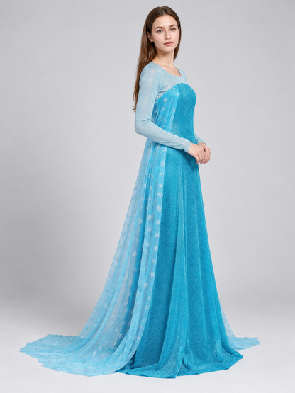 Turquoise Floor-Length Dress with Translucent Panels side view