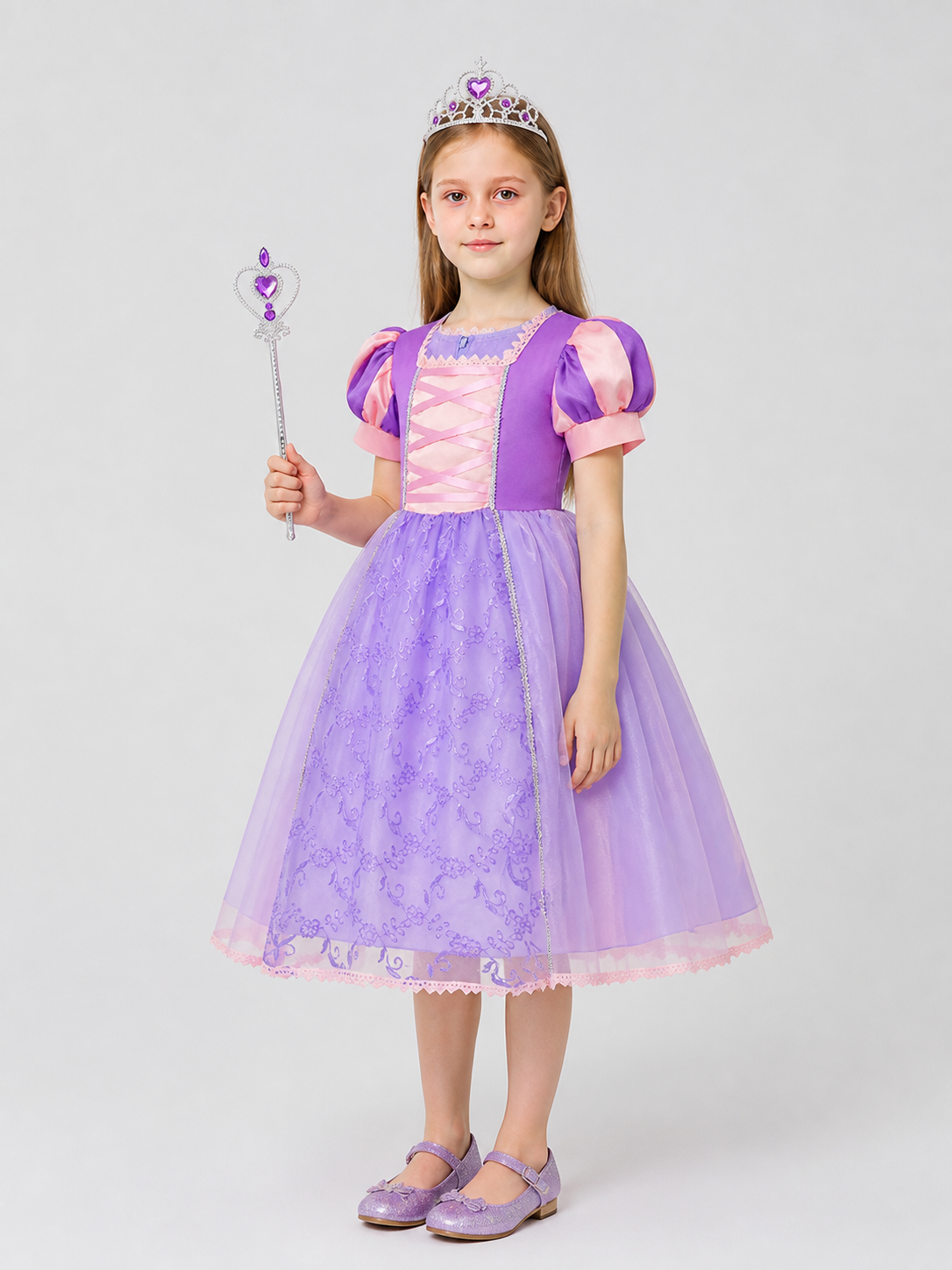 Purple Princess Dress with Crown and Wand side view