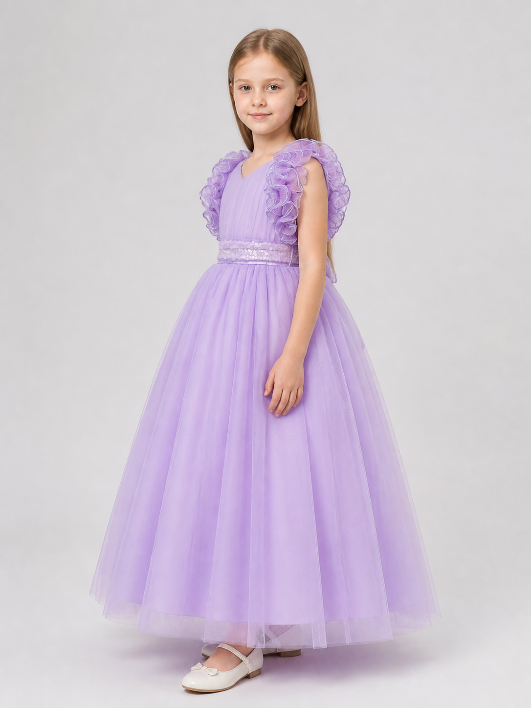 Floor-Length Tulle Dress with Layered Skirt for Weddings side view