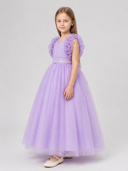 Floor-Length Tulle Dress with Layered Skirt for Weddings side view