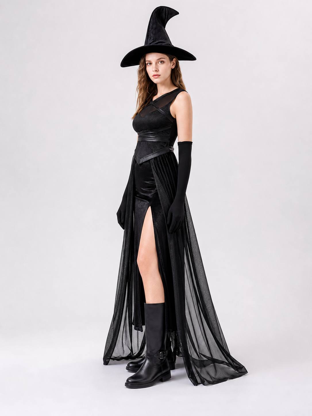 Halloween Witch Costume with Hat and Gloves