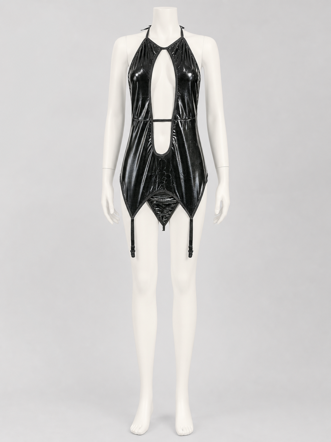 Black Erotic Cutout Bodysuit with Straps