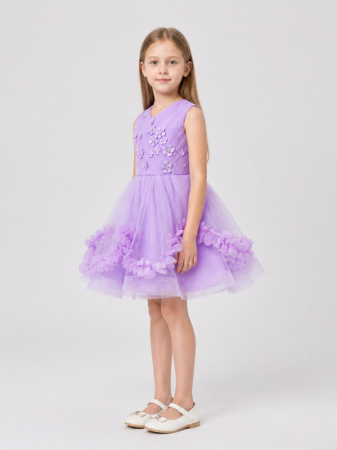 Dressy Dress with a Full Skirt and Floral Details
