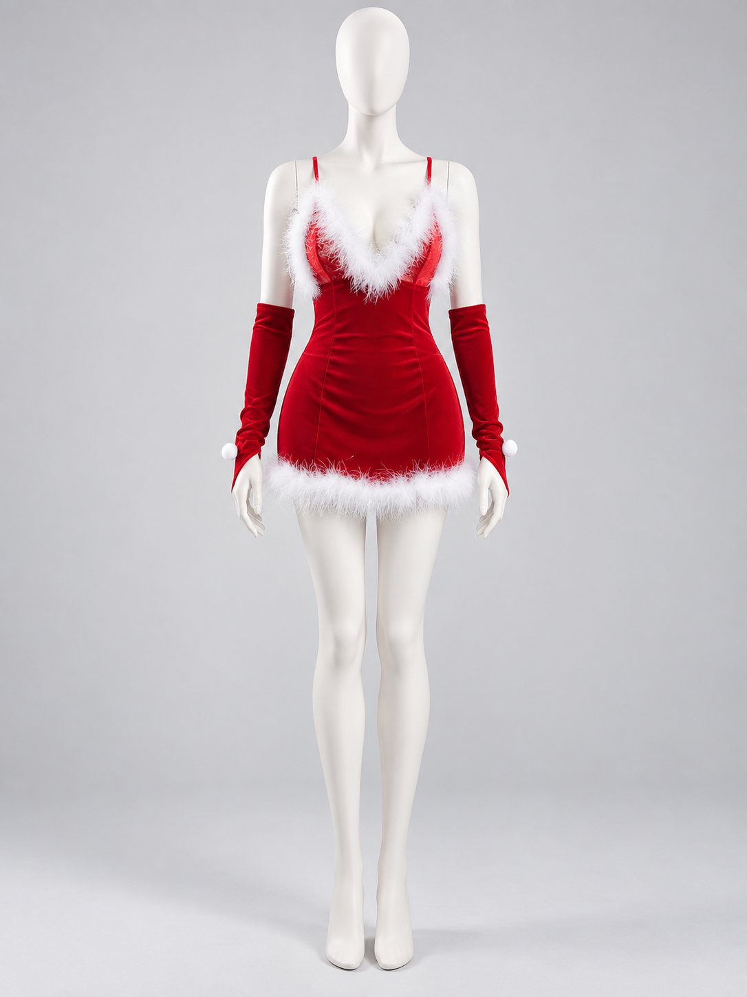 Red carnival dress with white faux fur trim
